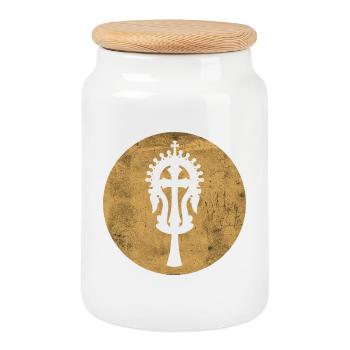 Croix de Lalibela doré, Héritage sacré d'Éthiopie - Boîte à biscuits avec couvercle en bois - blanc - Devant