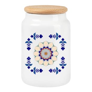 Retro Blossoms Tile - Cookie Jar with Wooden Lid - white - Front