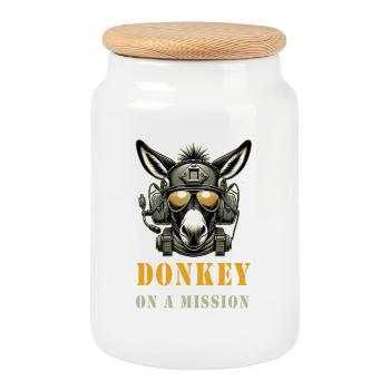 Âne en mission - Militaire - Boîte à biscuits avec couvercle en bois - blanc - Devant