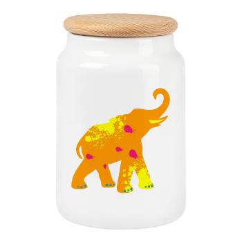 Elephant Yoga Blobs Speckle Yoga India Holi om - Cookie Jar with Wooden Lid - white - Front