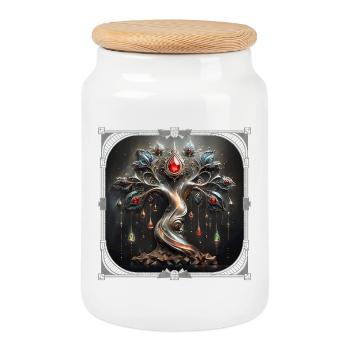 Art-Déco-Design des Baumes des Lebens. - Keksdose mit Holzdeckel - Weiß - Vorne