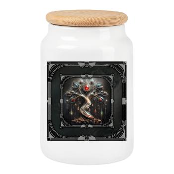 Art-Déco-Design des Baumes des Lebens. - Keksdose mit Holzdeckel - Weiß - Vorne