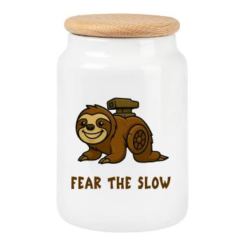 Peur de la lenteur - Sloth Design - Boîte à biscuits avec couvercle en bois - blanc - Devant