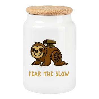 Peur de la lenteur - Sloth Design - Boîte à biscuits avec couvercle en bois - blanc - Devant