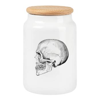 Skull - Cookie Jar with Wooden Lid - white - Front