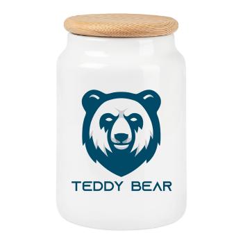 Teddy Bear Bär Logo – Minimalistischer Bärenkopf - Keksdose mit Holzdeckel - Weiß - Vorne
