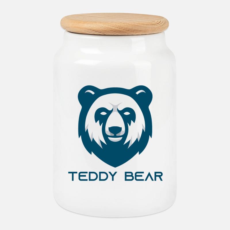 Teddy Bear Bär Logo – Minimalistischer Bärenkopf - Keksdose mit Holzdeckel - Weiß