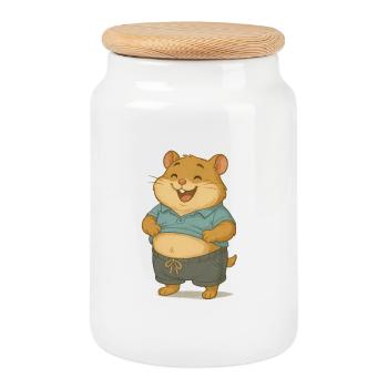 Chilled hamster in casual look - Cookie Jar with Wooden Lid - white - Front