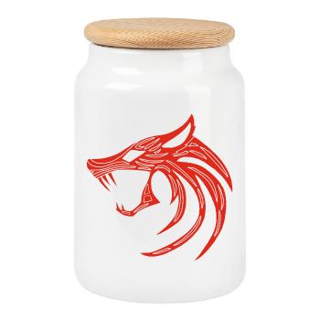 Red Demonic Wolf - Cookie Jar with Wooden Lid - white - Front