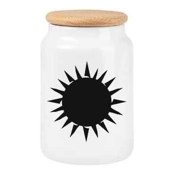 motif de soleil audacieux sur fond sombre - Boîte à biscuits avec couvercle en bois - blanc - Devant