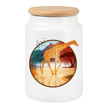 Giraffe in weiter afrikanischer Savannenlandschaft - Keksdose mit Holzdeckel - Weiß - Vorne