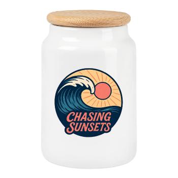 À la poursuite des couchers de soleil Rétro Surf Design Vintage Sun - Boîte à biscuits avec couvercle en bois - blanc - Devant