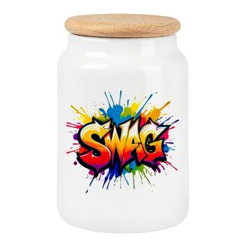 Style graffiti expressif avec des couleurs vives - Boîte à biscuits avec couvercle en bois - blanc - Devant