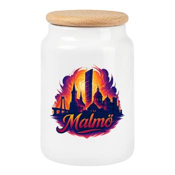 Malmö City, Suède Cadeau épique cool - Boîte à biscuits avec couvercle en bois - blanc - Devant