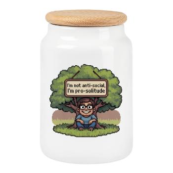 Pro Solitude Pixel Art Design - Keksdose mit Holzdeckel - Weiß - Vorne
