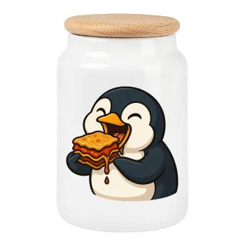 Mignon délice alimentaire de lasagne pingouin - Boîte à biscuits avec couvercle en bois - blanc - Devant