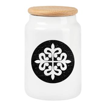 Croix d’Alcantara dans un cercle noir - Boîte à biscuits avec couvercle en bois - blanc - Devant