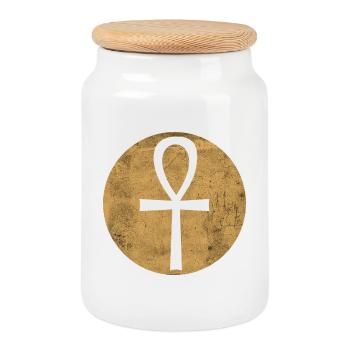 Croix égyptienne Ankh dans cercle doré - Boîte à biscuits avec couvercle en bois - blanc - Devant