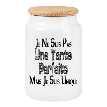 Pas une Tante Parfaite Mais je suis Unique - Boîte à biscuits avec couvercle en bois - blanc - Devant