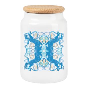 Horse Love Blue Horse Pattern in Blue and Gold - Cookie Jar with Wooden Lid - white - Front