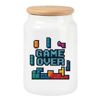 Pixel art Game Over Design - Cookie Jar with Wooden Lid - white - Front