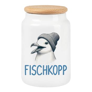 Moin Seagull Bird Fischkopp Hamburg Beanie Hat - Cookie Jar with Wooden Lid - white - Front