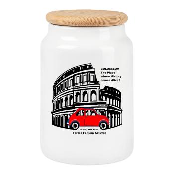 Colisée Italie Rome Chemise T Shirt Design Basic - Boîte à biscuits avec couvercle en bois - blanc - Devant