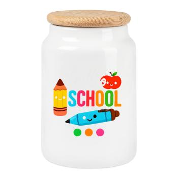 Hello School Shirt Schulanfang Kawaii Style - Keksdose mit Holzdeckel - Weiß - Vorne