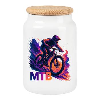 VTT VTT VTT Cadeau VTT - Boîte à biscuits avec couvercle en bois - blanc - Devant
