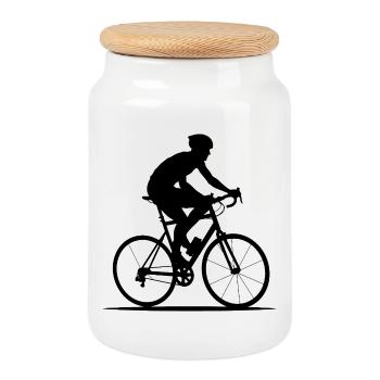 Cycling Silhouette - Cookie Jar with Wooden Lid - white - Front