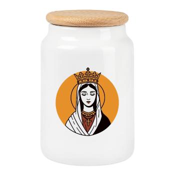 Crowned Saint with Cross in Medieval Icon Style - Cookie Jar with Wooden Lid - white - Front