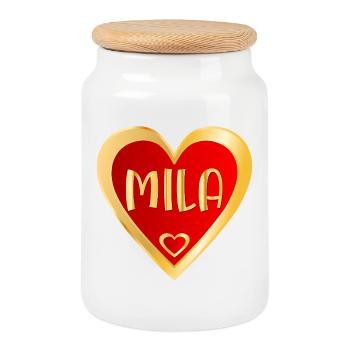 PRÉNOM FILLE MILA HEART - Boîte à biscuits avec couvercle en bois - blanc - Devant