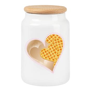 Heart waffles with powdered sugar and lace rim - Cookie Jar with Wooden Lid - white - Front