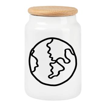 Planet Earth Space Doodle - Cookie Jar with Wooden Lid - white - Front