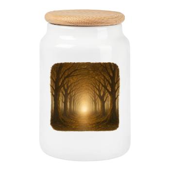 Mystical Autumn Forest Sunlight - Cookie Jar with Wooden Lid - white - Front