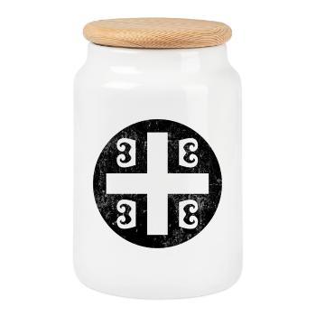 Croix serbe tétragrammatique en cercle noir - Boîte à biscuits avec couvercle en bois - blanc - Devant
