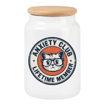 Club de l’anxiété féline - Membre à vie - Boîte à biscuits avec couvercle en bois - blanc - Devant