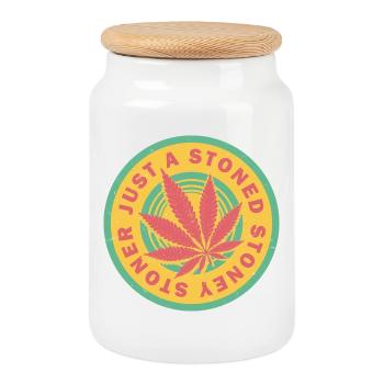 Lebendiges Cannabisblatt mit Retro-Kreisen - Keksdose mit Holzdeckel - Weiß - Vorne