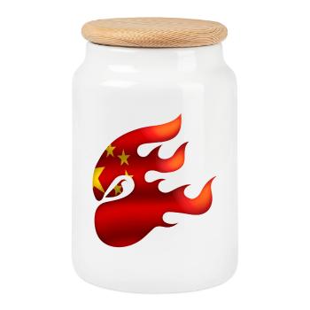 Flag of China - China - Ninja - Cookie Jar with Wooden Lid - white - Front