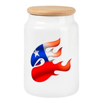 Drapeau du Chili - Chili - Ninja - Boîte à biscuits avec couvercle en bois - blanc - Devant