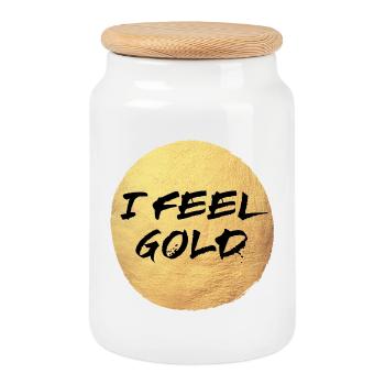 Gold Yoga Kreis Sonne Feeling exklusiv Meditation - Keksdose mit Holzdeckel - Weiß - Vorne