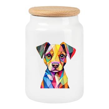 Chien Pop Art Géométrique Coloré - Boîte à biscuits avec couvercle en bois - blanc - Devant