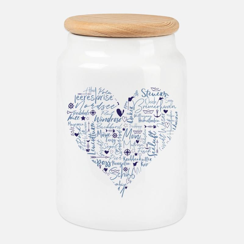 Maritime heart, blue - Cookie Jar with Wooden Lid - white