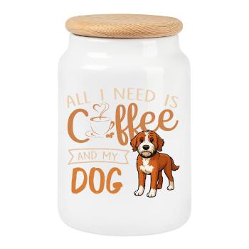Café, chien et moi - Boîte à biscuits avec couvercle en bois - blanc - Devant