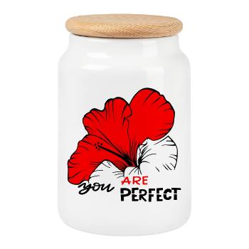you are perfect - Cookie Jar with Wooden Lid - white - Front