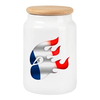 Drapeau de la France - France - Ninja - Boîte à biscuits avec couvercle en bois - blanc - Devant