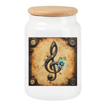 Mechanischer Schlüssel und Blumen im Rhythmus der Uhren. - Keksdose mit Holzdeckel - Weiß - Vorne