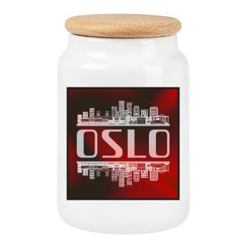 Oslo Skyline Mirror Image – Norway Architecture - Cookie Jar with Wooden Lid - white - Front