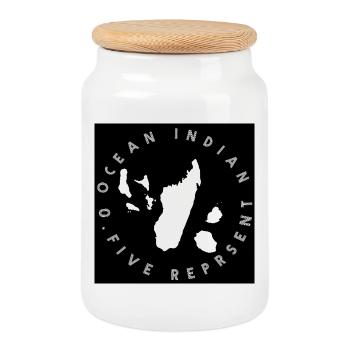 Indian Ocean design - Cookie Jar with Wooden Lid - white - Front