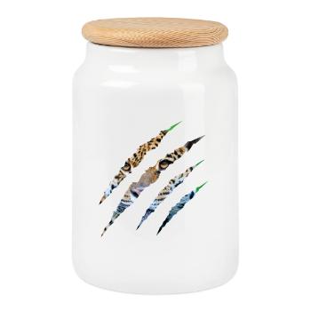 Wild Instinct – Tiger Eyes Through the Claw - Cookie Jar with Wooden Lid - white - Front